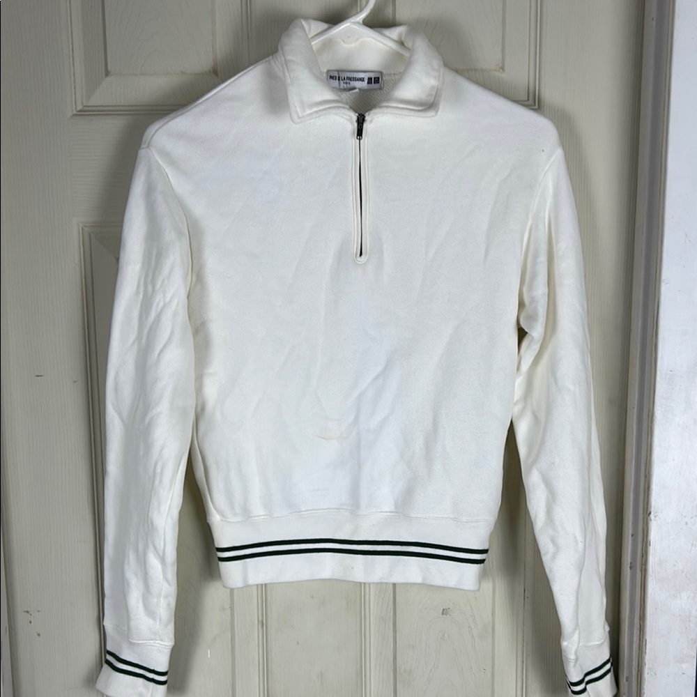 White Zip Up Sweater with Textured Fabric